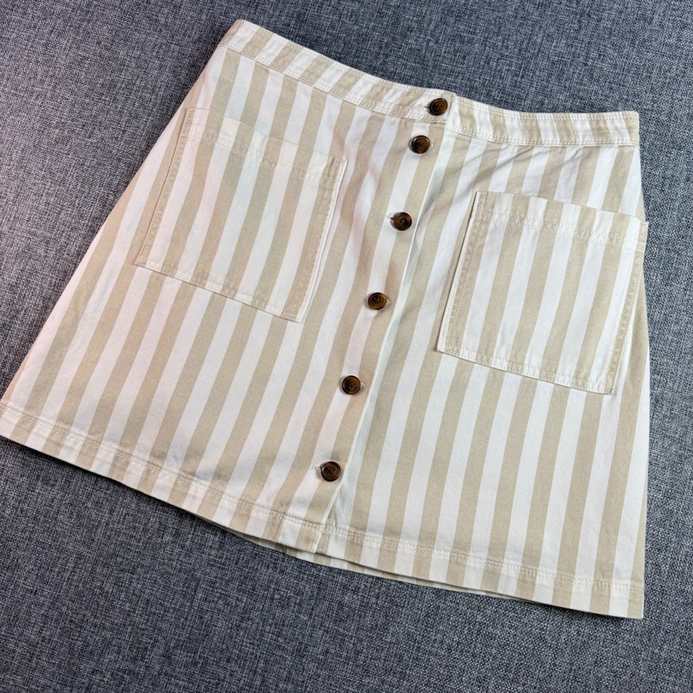 Women Old Navy A-Line Mini Skirt | Size 12 | Khaki Stripe‎ Button Front Cotton